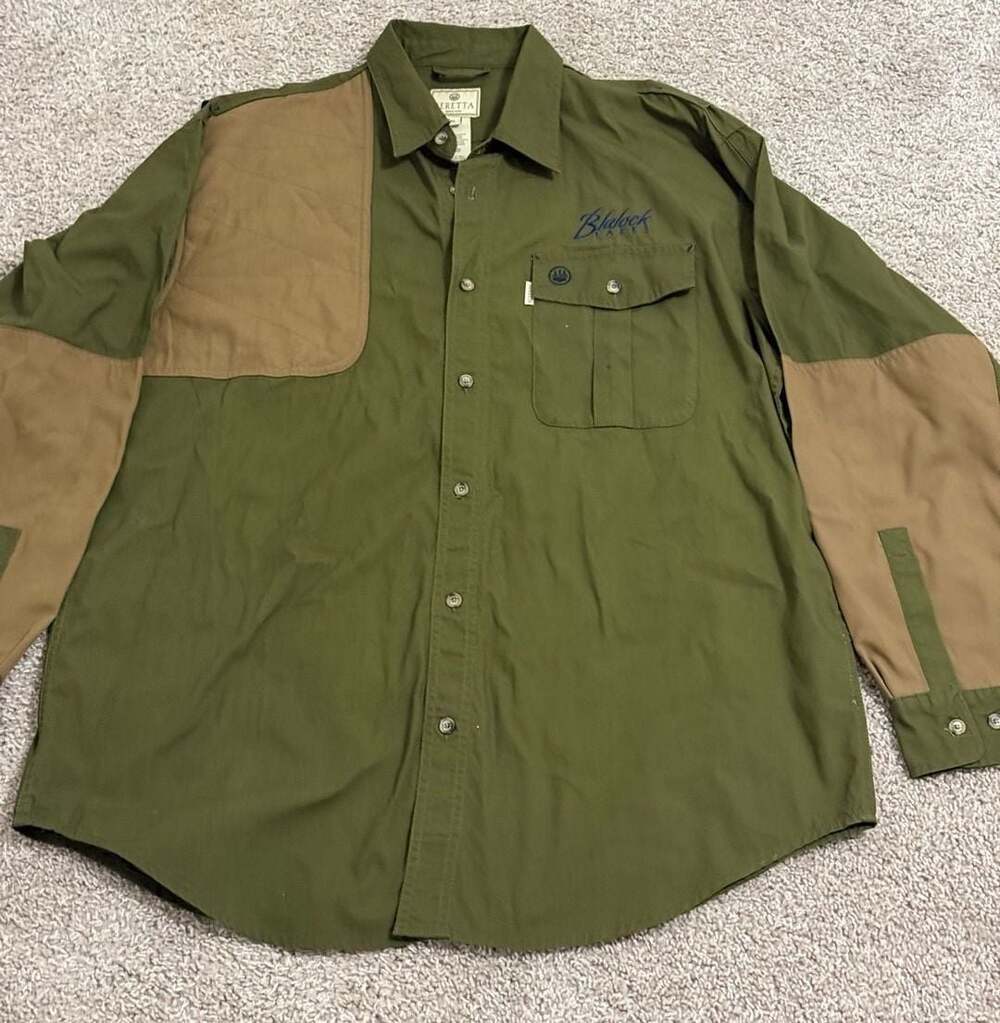 Beretta Hunting Shirt XL Olive Green Brown Shooting Patch Long Sleeve